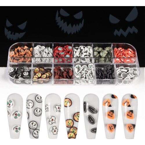 1 Box Nail Art Slice Assorted Halloween Designs Polymer Clay Nail Decoration Slice For Slime DIY Craft Manicure Decoration Decal