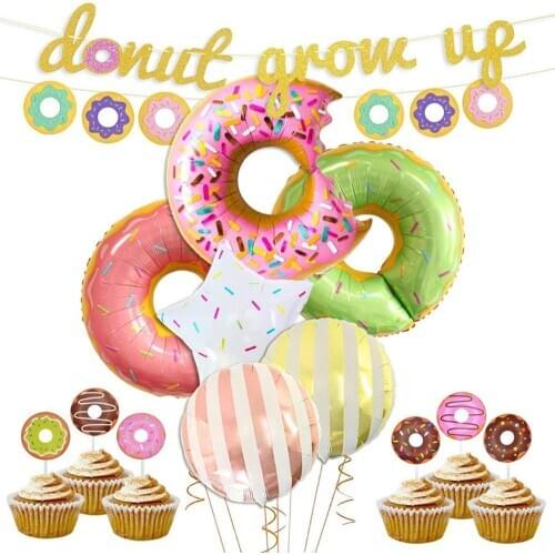 Donuts Theme Birthday Party Decoration Balloon Banner Cake Topper Supplies for Sweet Kids Baby Shower Party Home Decor Sets