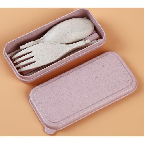 Portable Wheat Straw Fork Cutlery Set Foldable Folding Chopsticks Cutlery Set With Box Picnic Camping Travel Tableware Set