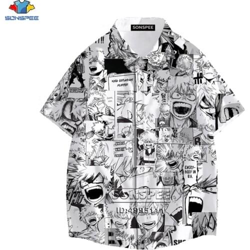 Bakugou Katsuki Todoroki Shouto Shirt Kawaii Many Faces Men Hawaiian Shirt 3D Print Summer Casual Beach Shirts Short Sleeve Tops