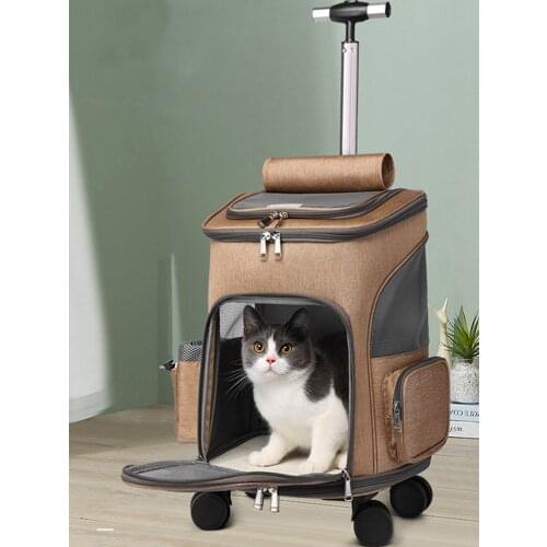 New Fashion And Simple Portable Folding Trolley Pet Backpack Traveling Cat Backpack With Universal Wheel Trolley Pet Bag