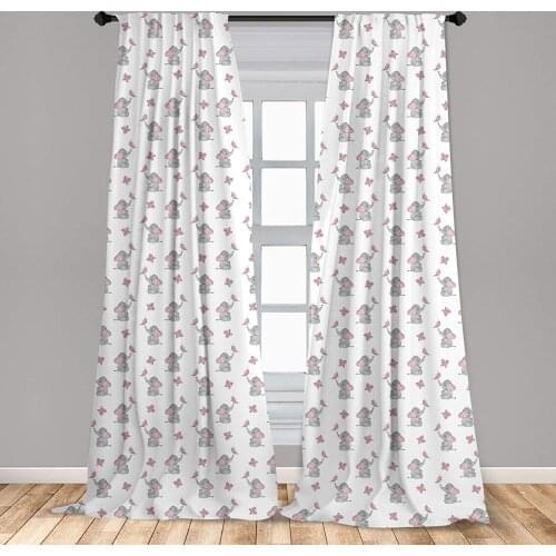 Elephant Nursery Curtains Baby Elephants Playing with Butterflies Window Treatments for Living Room Bedroom Decor