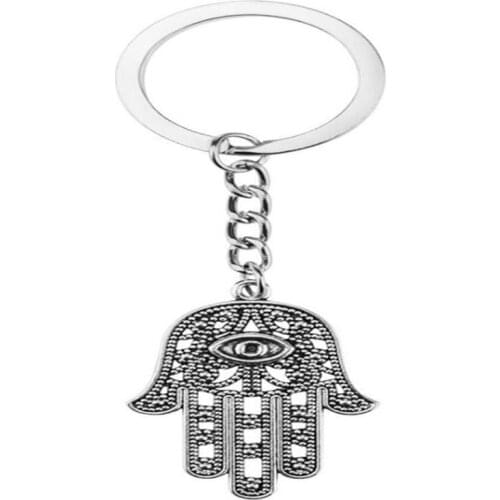 Vintage Silver Fatima Hand Hamsa Demon Eye Pendant Keychain Charm Keys Car Key Ring Gifts Couple Handbag Key Chains Jewelry