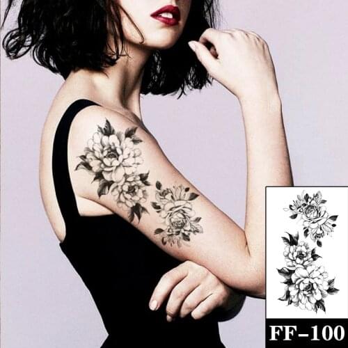 Temporary Tattoo Black Flower Tattoo Sleeves Water Transfer Tatoo Sticker Large Peony Rose Tattoos Body Art Sexy Tatoo Arm Tatto