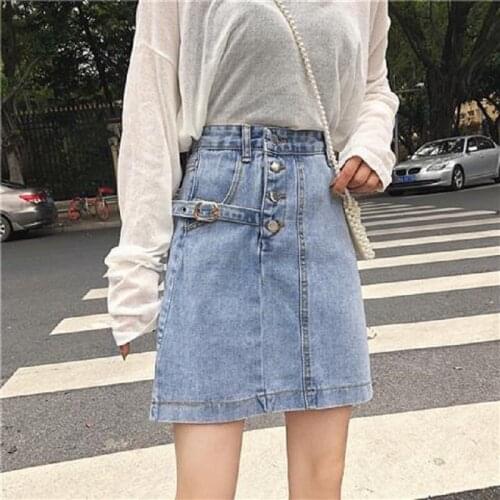 Women clothing denim fabric washed skirts A-line high waist slim fit women skirts cowboy vintage college girl skirts