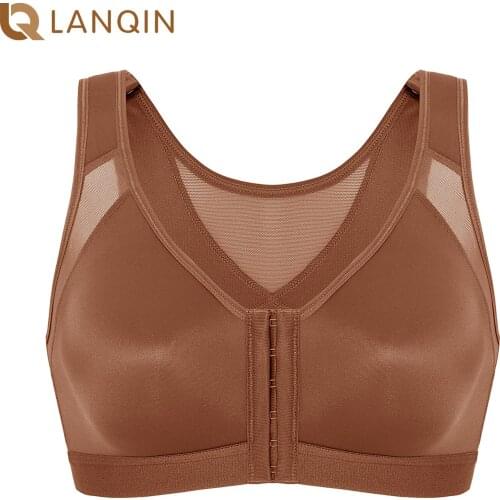 Womens Full Coverage Front Closure X back Wire Free Back Support Posture Bra Plus Size Non-padded