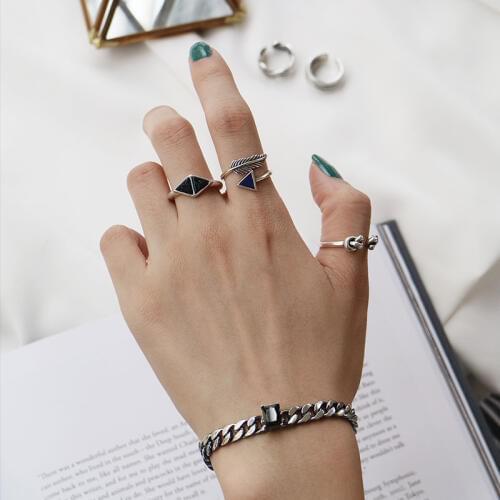 SHENSS 925 Rings Vintage personality marbled turquoise ring S925 sterling silver ring for Women Silver 925 Jewelry