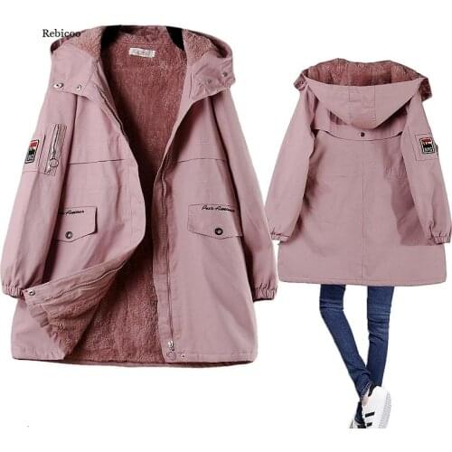 Winter Fleece Women Parka Hooded Mid Length Loose Warm Coat Padded Pink Blue Female Windbreaker Jacket