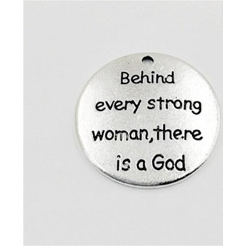 High Quality 20 Pieces/Lot Diameter 25mm Letter Printed behind every strong woman there isa god Charms For Jewelry