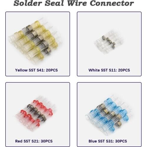 100Pcs Waterproof Solder Seal Heat Shrink Butt Connectors Soldering Sleeve 26-10 AWG Wire Cable Terminal Electrical Connector