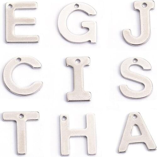 1000pcs Small 304 Stainless Steel Alphabet Letter Charms Pendant for Jewelry Making DIY Bracelet Necklace 11x10x0.5mm Hole: 1mm