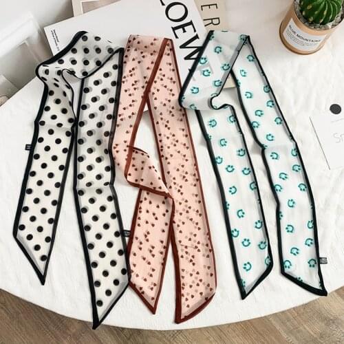 2021 Smiling Face Heart Wave Dots Print Neck Collar Scarf Belt Women Luxury Long Hair Band Headband Scarf for Ladies Bag Ribbon