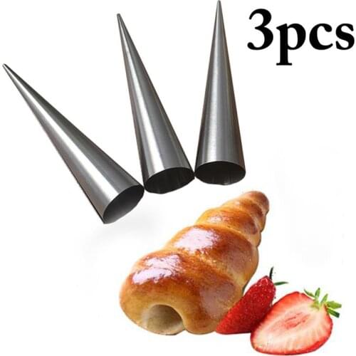 3Pcs DIY Horn Baking Cake Mold Spiral Baked Mold Stainless Steel Croissants Molds Eco-friendly for Cream Horn Baking Pastry Tool