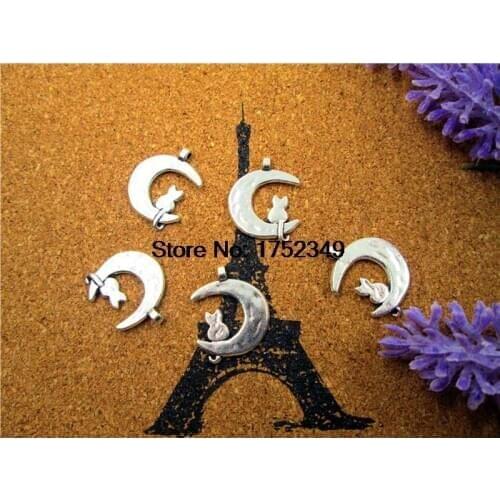 30pcs Silver Tone Sitting on the Moon Sailor Moon, Luna Cresent Moon 21 *18mm