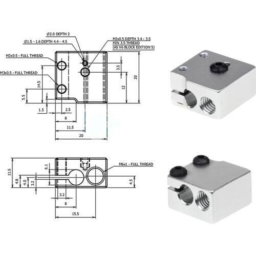 3D Printer V6 Volcano Aluminium Heater For Print Head Hot End Heating Block