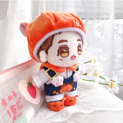 4PCS 15cm 20cm Doll Clothes Fox Suit For Idol Plushies Shirt Overalls Cap Shoes Plush Baby Dolls Accessories Outfit Hat Gift