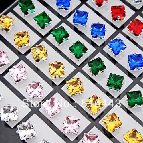 72pcs Mix Color Cubic Zirconia Stainless Steel Fashion Square Stud Earrings for Womens Mens Wholesale Jewelry Lots A-660