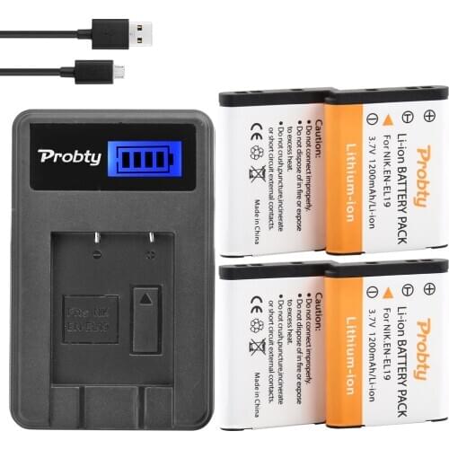 Probty 4PCS EN EL19 EN-EL19 Battery + LCD Charger for Nikon Coolpix S32 S33 S100 S2500 S2750 S3100 S3200 S3300 S3400 S3500 S4100