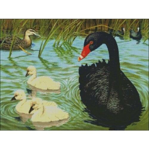 FREE delivery hot selling Top Quality cross stitch kit black swan in lake, swan and ugly duckling