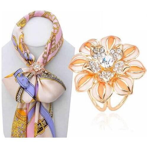 One piece fashion rose gold color alloy flower with big round rings crystal silk scarf buckle xyh025