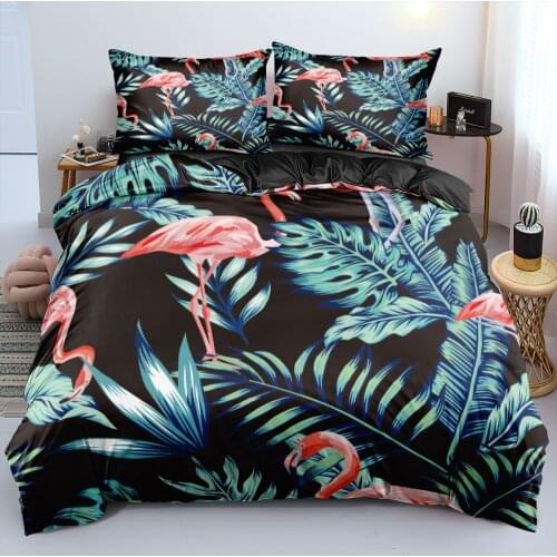 3D Black Custom Quilt Covers Sets Comforter Cover Linens Bed Pillow Shames Sets Full King Queen Double Size Flamingo Beddings