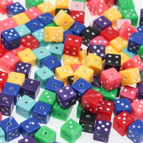CHONGAI 50Pcs Acrylic Spacer Beads Dice Mixed Dot Pattern For DIY Jewelry Making 8mm