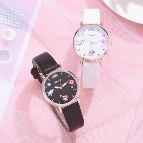 Cute Pattern Kids Watch Pink Leather Strap Quartz Analog Child Watches For Boys Girls Student Clock Gift Relogio Feminino Reloj