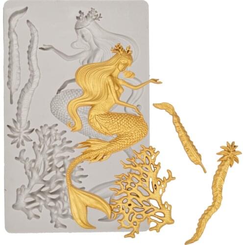 DIY Love Fish Mermaid Silicone Chocolate Mold Coral Fondant Cake Decorating Tools Clay Resin Art Moulds
