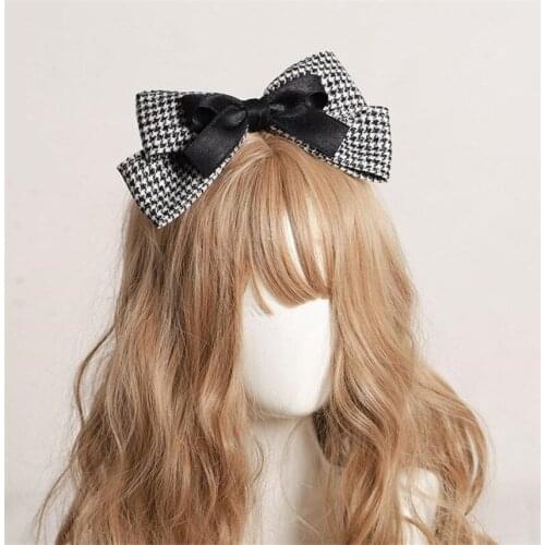 Elegant Plaid Big Bowknot Headwear Lolita Girl Hairpin Cosplay Hair Clip Accessories B1688