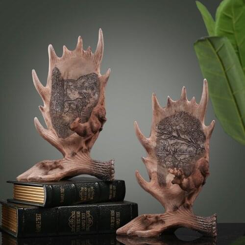 EUROPEAN ART RESIN RETRO ELK HORN ORNAMENTS MODERN HOME LIVING ROOM WINE CABINET ANIMAL CRAFTS FURNISHINGS HOME DECORATION GIFTS