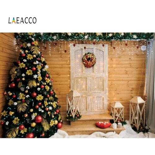 Photo Background Wooden Board Yard Merry Christmas Tree Bulb Ball Cozy Party Decor Child Photography Backdrop For Photo Studio