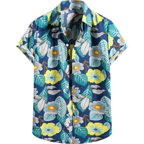 Mens Hawaiian Shirt Summer Camisas Beach Floral Print Shirts Short Sleeves Single Button Blouse Tops Chemise Homme Ropa Hombre