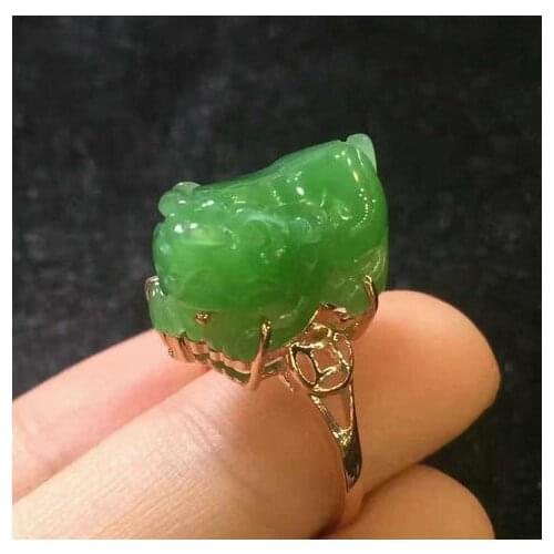 Russian jasper and tian jade brave 18k gold inlaid ring female models Lucky evil spirits ring