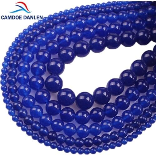 Beads Natural Dark Blue Chalcedony Stone Round beads 4 6 8 10 12MM DIY Beads For Jewelry Bracelet Necklace Making Wholesale
