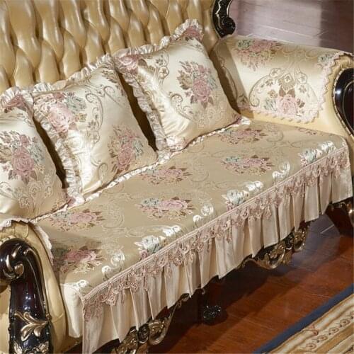 Pastoral Lace Sofa Cover for Living Room 1 2 3 Seater Slipcover Recliner Couch Protector Nonslip Mat Armchair Armrest Towel