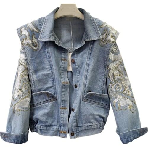 Spring New Jeans Jacket Women Fashion Embroidery Hot Drilling Short Denim Coat Loose Clothes Female Outerwear Streetwear H1408