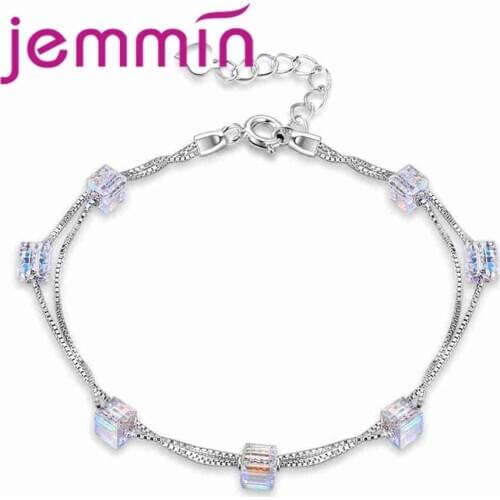 Best Birthday Present Bracelet For Women Girl Beautiful Colorful Cubic Zirconia Square Shape Charm 925 Sterling Silver