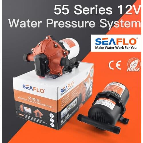 SEAFLO 55 Series Diaphragm Water Pump With Accumulator Tank 0.75 Liter 5.0GPM 60PSI 12V Yacht Boat Marine RV Caravan 5 Chamber