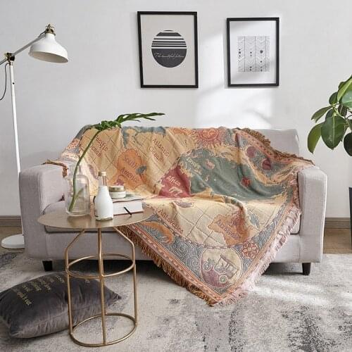 Fashion Home Blanket Knitted Dustproof world map pattern Sofa Cover Blanket Anti-Slip Decorative Blankets For Tea Table