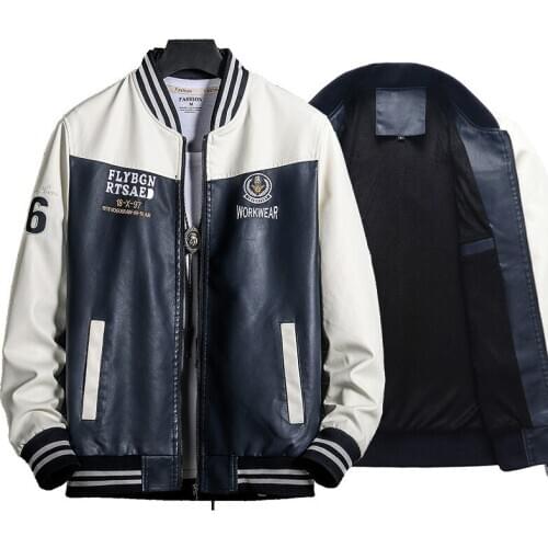 Leather Jacket Men 2020 Winter Embroidery Jackets Pu Coats Slim Fit College Luxury Fleece Pilot Bomber Jackets casaco masculino