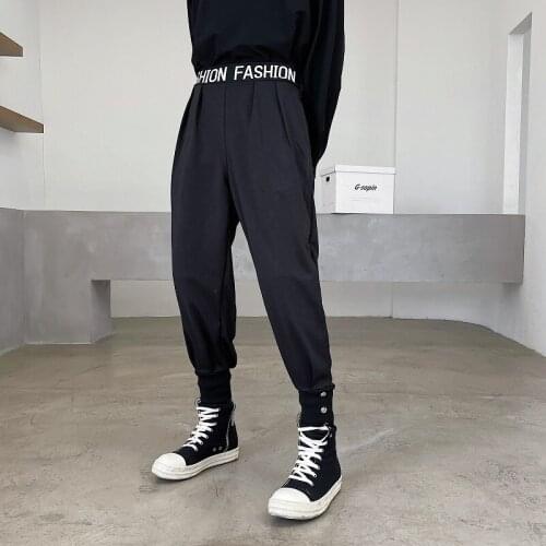 2021 spring Korean style black beam Pants men casual loose black Letter printing beam pants men,size M-XL