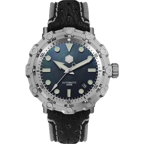San Martin Men Diver Watch Mens Automatic Watches Titanium Alloy Mechanical Wristwatch 200M Waterproof BGW-9 Luminous MOP Dial