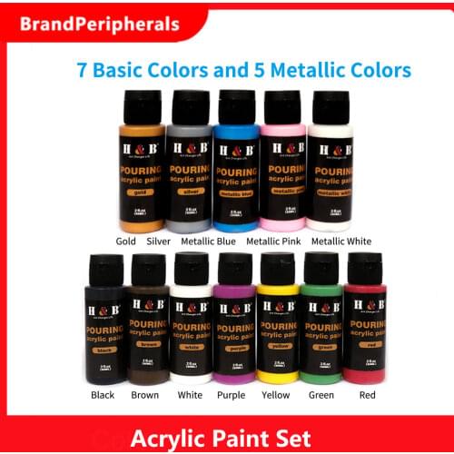 H&B 12 Colors Pouring Acrylic Paint Set 60ml/2 fl.oz Each Bottle Non Toxic Art Paints Supplies for Children Students Beginners
