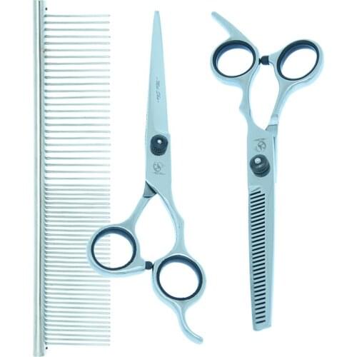 Meisha 7 inch Pet Scissors Set with Steel Comb Professional Cutting Thinning Curved Dog Shears Animal Grooming Scissors B0006A