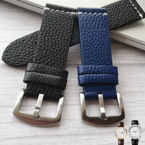 Suitable for all types Handmade Wax Oil Skin Watch Straps Vintage Genuine Leather Watchband Calfskin Watch Straps blue 24mm