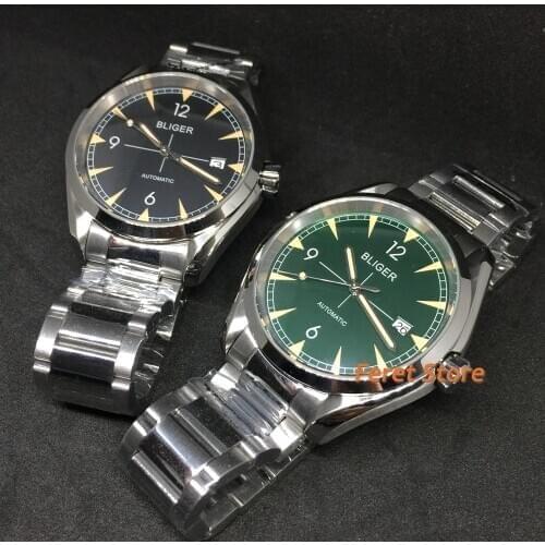 Bliger 40mm Top Luxury Mechanical Watch Silver Case Sapphire Glass Black Sterile Dial NH35 Movement Luminous Automatic Watch