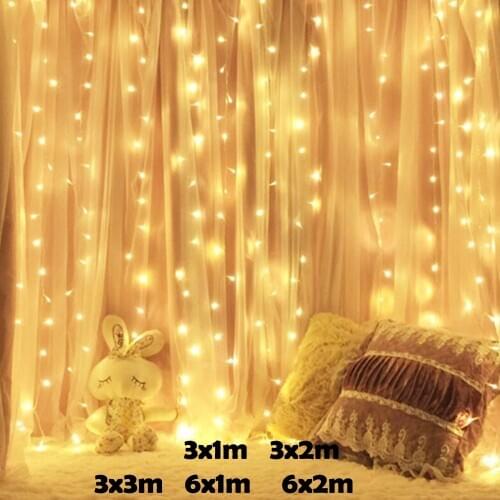 3x1/3x2/3x3 LED Christmas Garland Fairy Lights String Lights For Curtains/Home/Bedroom Decoration Outdoor Light Holiday Lights