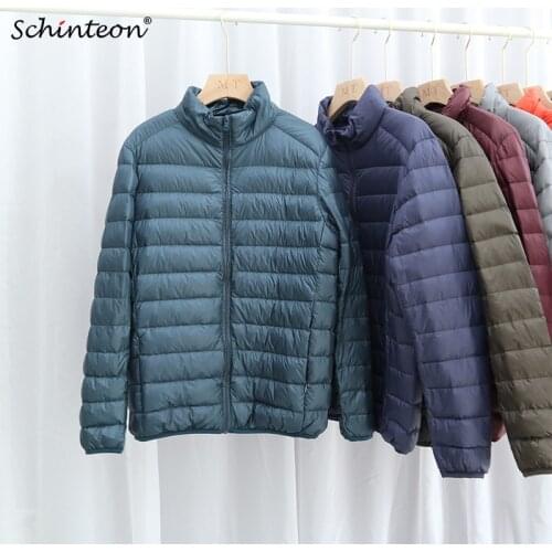 Schinteon Men Ultra Light White Duck Down Jacket Thin Coat Stand Collar Spring Autumn Casual Simple Outerwear New