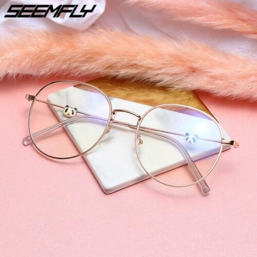 Seemfly Cute Panda Finishded Myopia Glasses Student Anti Blue Light Blocking Eyeglasses Frame Women Men Shortsighted Eyewear New