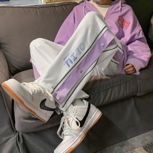 Gray Sweatpants Joggers For Men Baggy Letter Print Breasted Pants Sport Pants Men Casual Oversize Straight Trousers Streetwear